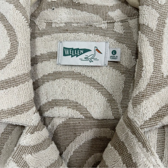 Wellen Cabana Terry Short Sleeve Shirt Men's Large Tan Sand Swirl Beachy Casual - Picture 4 of 9